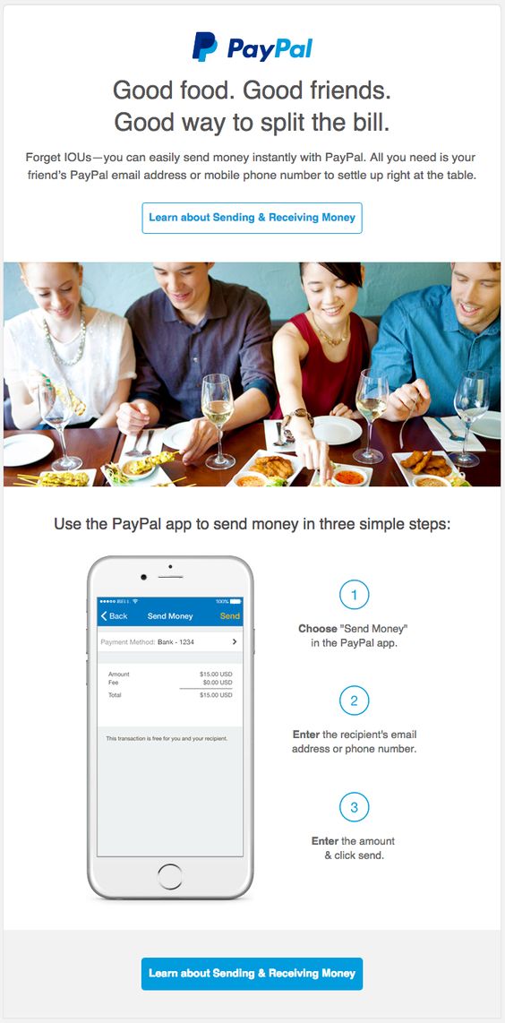 PayPal email, one of the email marketing content examples